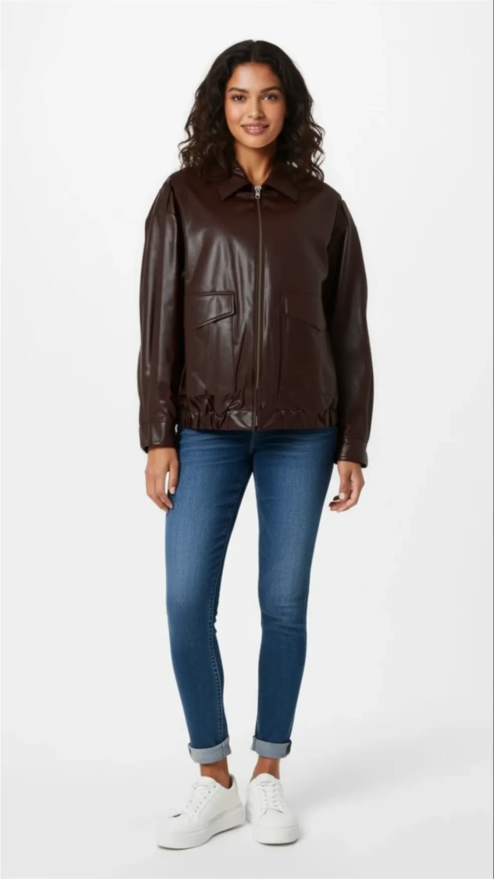 Leather bomber jacket look